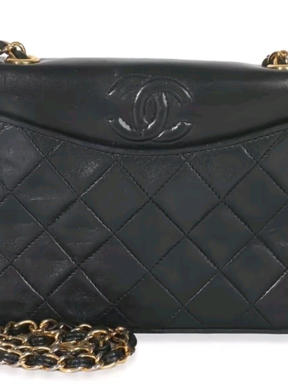 Chanel Black Quilted Lambskin Shoulder Bag with Gold Chain W/card